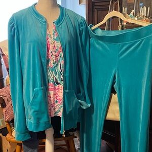 Lilly Pulitzer Velour Maldives Green Evanna Zip Up Jacket, size XXL